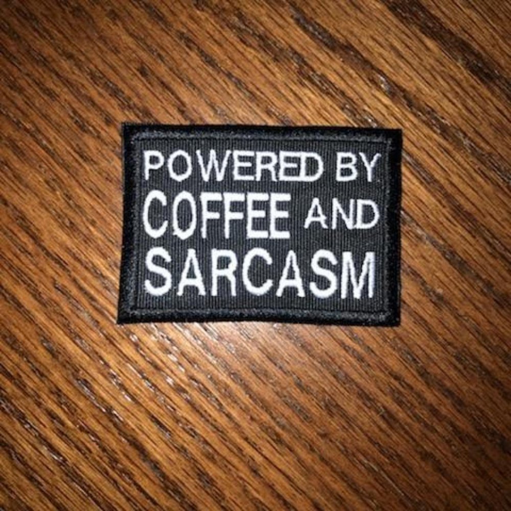 Embroidered Patch/Emblem Powered by Coffee and Sarcasm